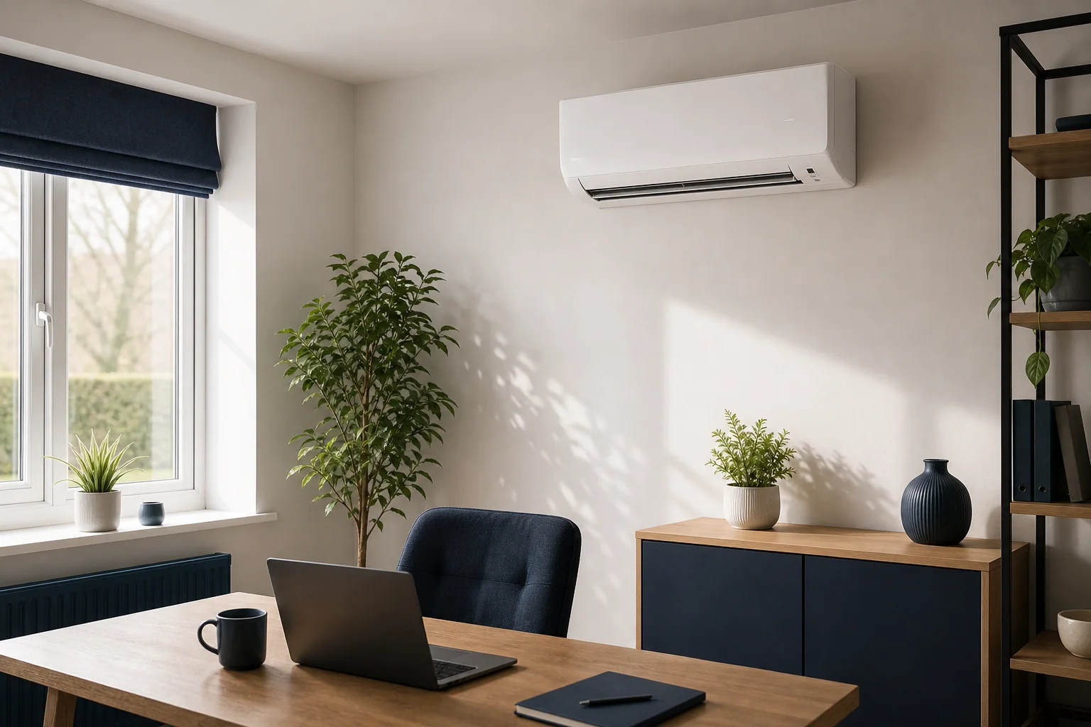 Professionally installed wall-mounted air conditioning in a bright interior