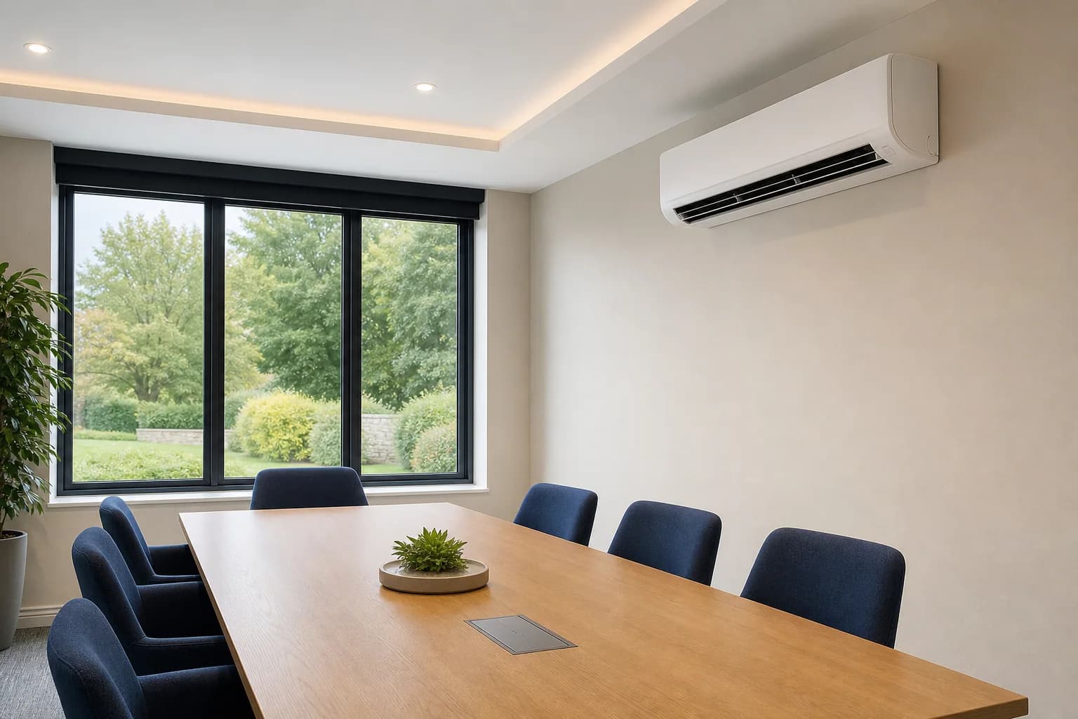Wall-mounted split air conditioning in a modern meeting room